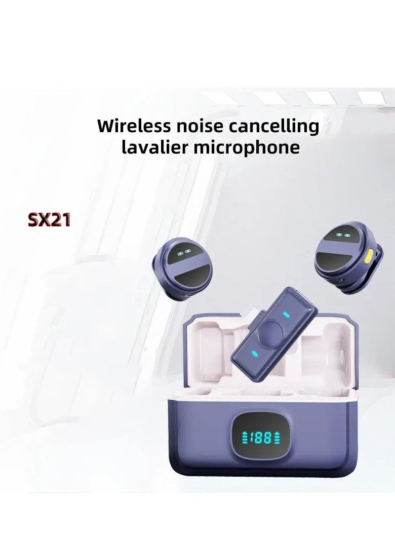 SX21-New 1 Drag 2 Wireless Lavalier Microphone 2.4GHz, Portable 2-in-1 Mini Recording Mic for Mobile Phones, Perfect for Vlogging, Interviews, and Streaming (Black)