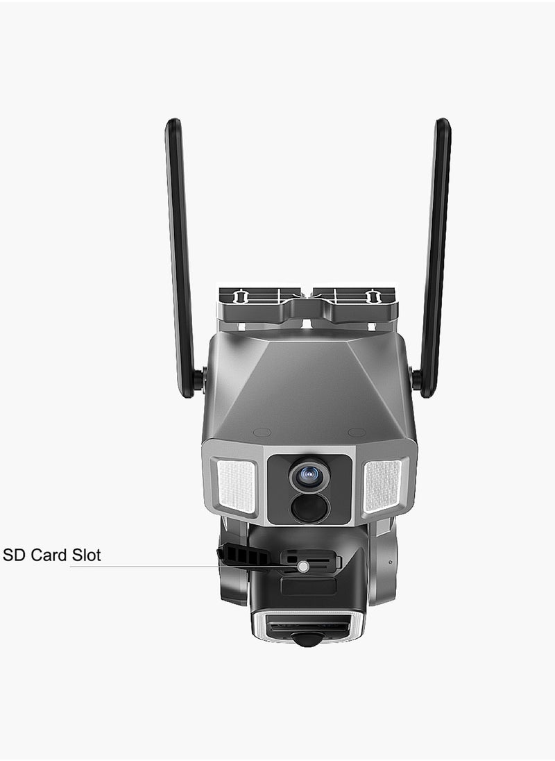 Y7A 4G-WiFi-4K-8MP(10X) Solar Triple-lens Linkage Camera CCTV 9W Solar Panel