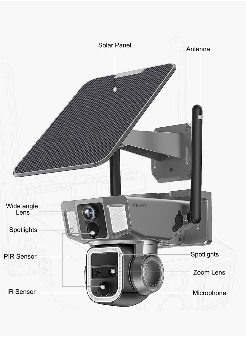 Y7A 4G-WiFi-4K-8MP(10X) Solar Triple-lens Linkage Camera CCTV 9W Solar Panel