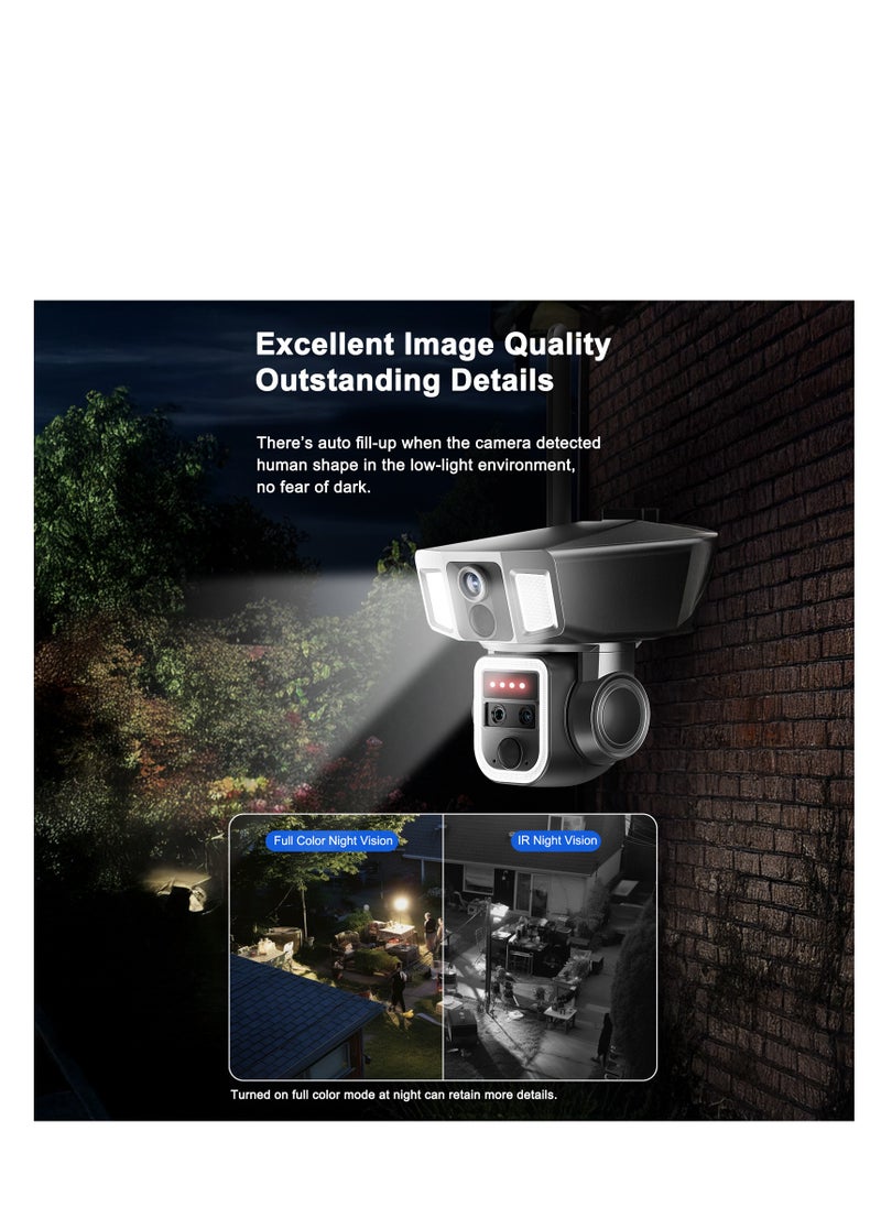 Y7A 4G-WiFi-4K-8MP(10X) Solar Triple-lens Linkage Camera CCTV 9W Solar Panel