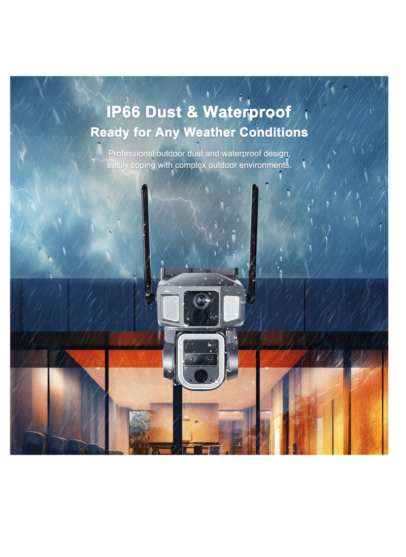Y7A 4G-WiFi-4K-8MP(10X) Solar Triple-lens Linkage Camera CCTV 9W Solar Panel