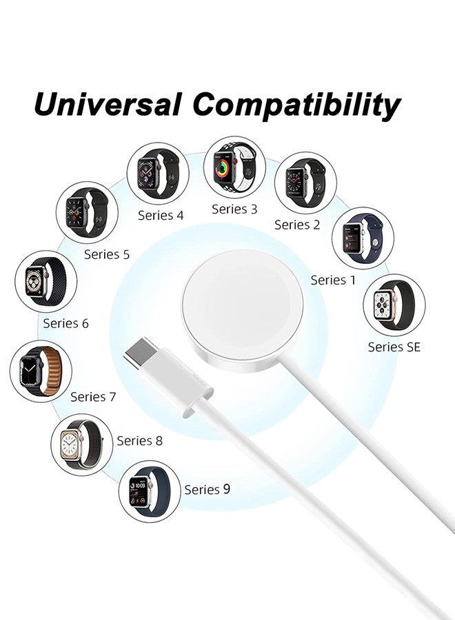 Magnetic Charging Cable for Apple Watch 1m with Adapter, USB-C Fast Wireless Charger, Compatible with iWatch Series 1-10, Ultra 2, SE White-3