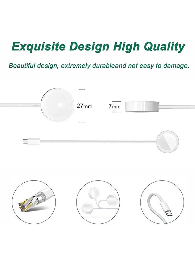 Magnetic Charging Cable for Apple Watch 1m with Adapter, USB-C Fast Wireless Charger, Compatible with iWatch Series 1-10, Ultra 2, SE White-3