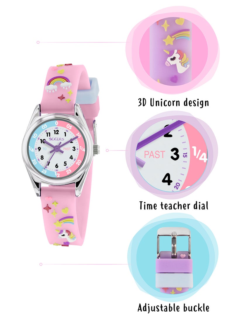 Tikkers Girls Purple Silicone Strap 3D Unicorn Watch - TK0145