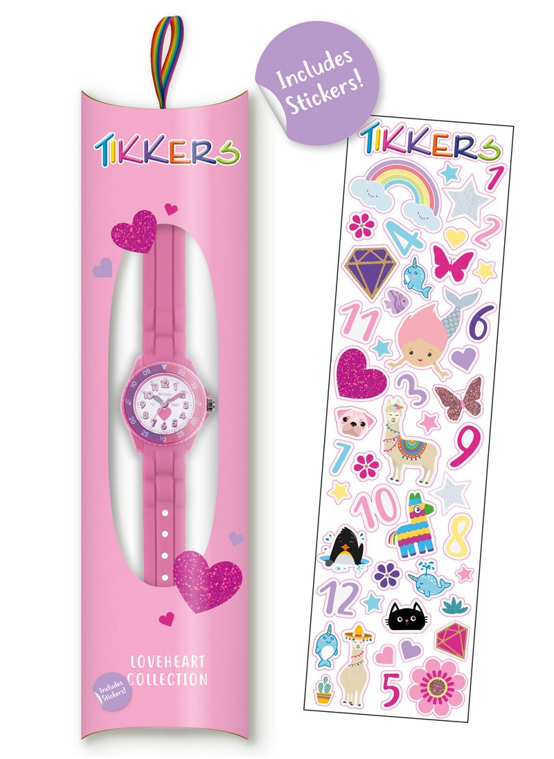 Tikkers Girls Pink Silicone Strap Heart Time Teacher Watch - TK0003