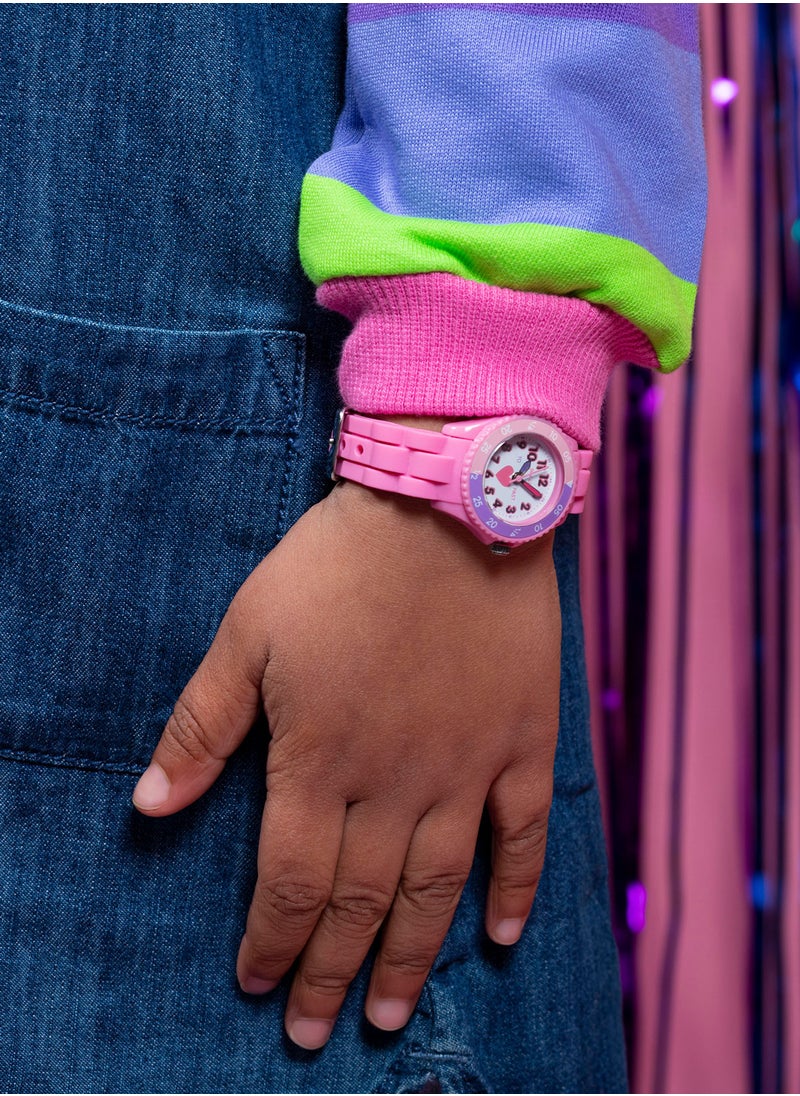Tikkers Girls Pink Silicone Strap Heart Time Teacher Watch - TK0003
