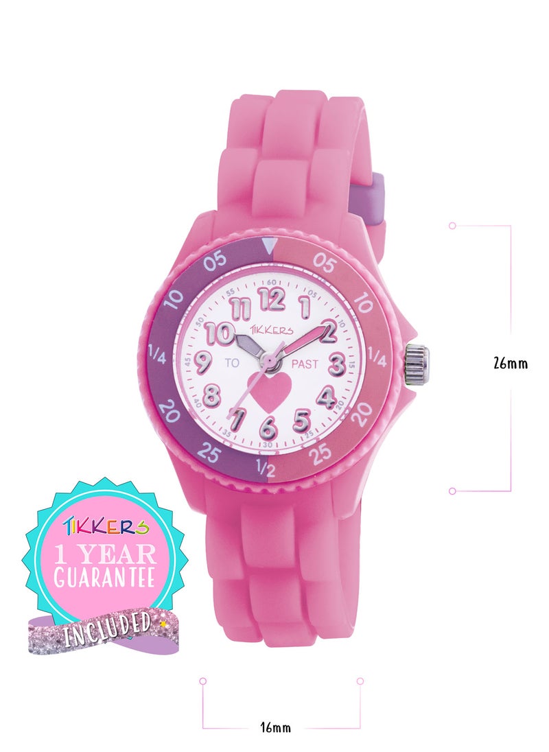 Tikkers Girls Pink Silicone Strap Heart Time Teacher Watch - TK0003