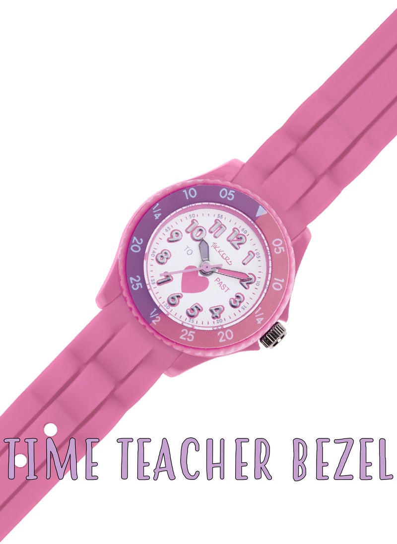 Tikkers Girls Pink Silicone Strap Heart Time Teacher Watch - TK0003