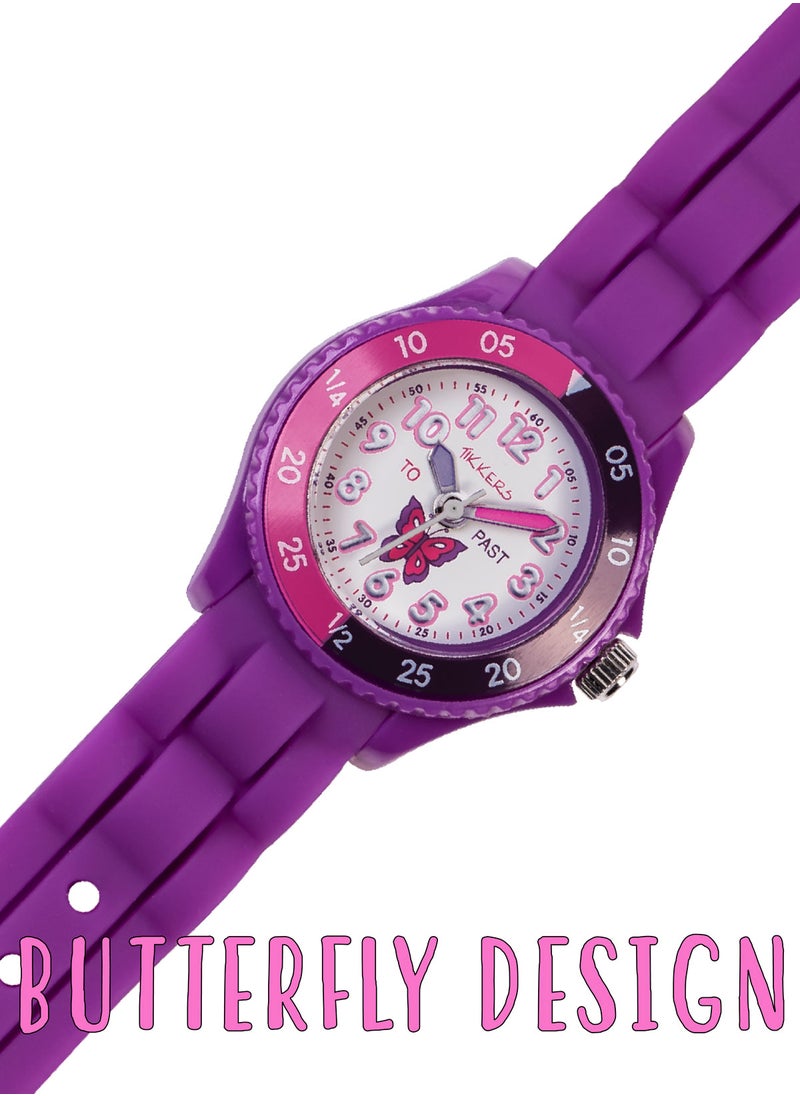 Tikkers Girls Purple Silicone Strap Butterfly Time Teacher Watch - TK0041