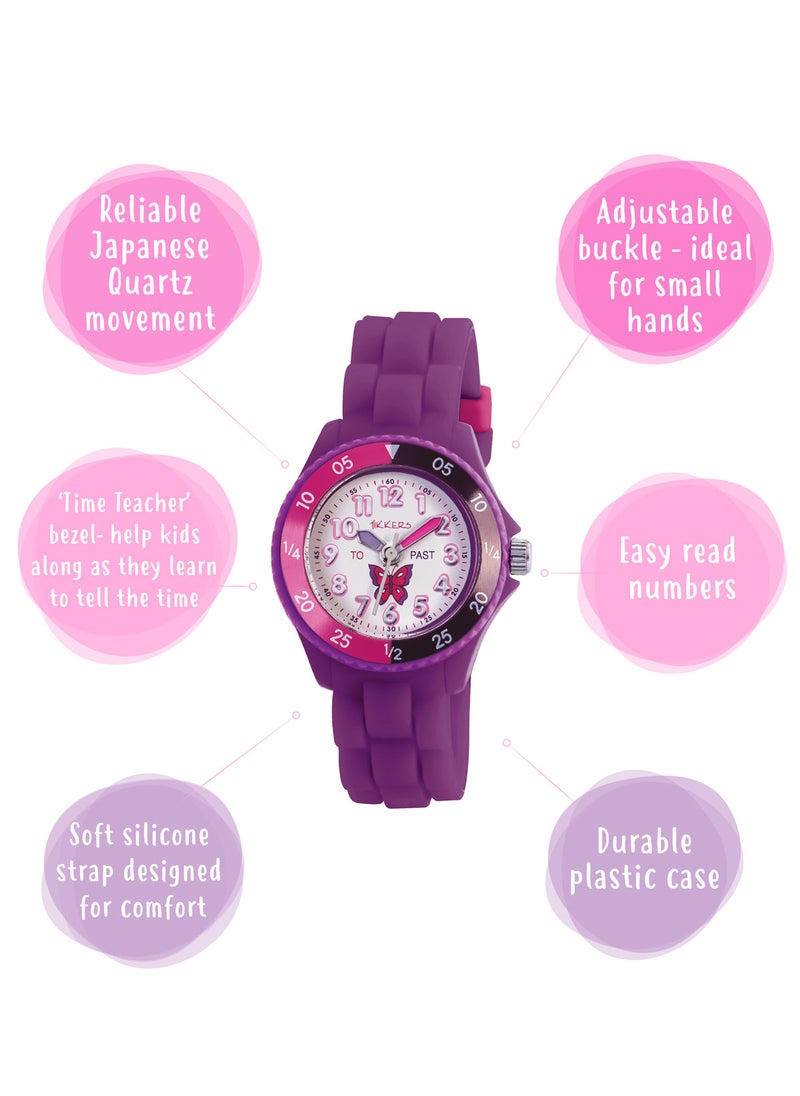 Tikkers Girls Purple Silicone Strap Butterfly Time Teacher Watch - TK0041
