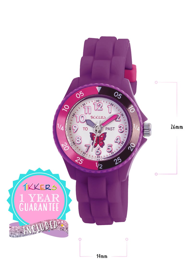 Tikkers Girls Purple Silicone Strap Butterfly Time Teacher Watch - TK0041
