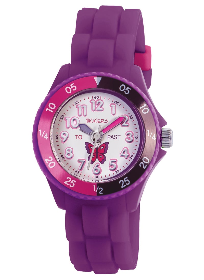 Tikkers Girls Purple Silicone Strap Butterfly Time Teacher Watch - TK0041