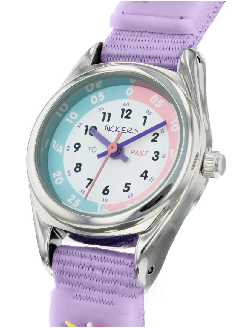 Tikkers Girls Purple Fabric Rip Strap Unicorn Watch - TK0148