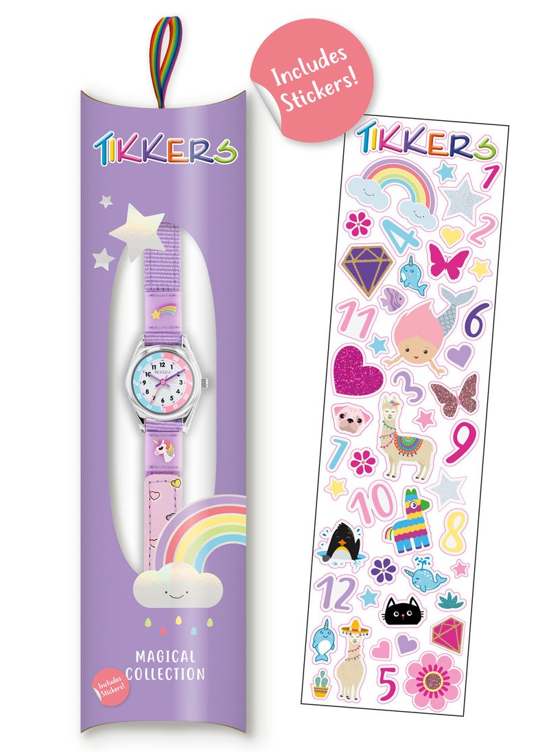 Tikkers Girls Purple Fabric Rip Strap Unicorn Watch - TK0148
