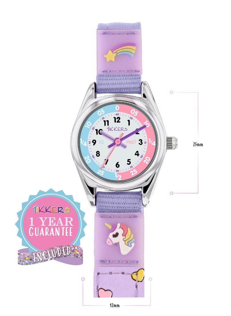 Tikkers Girls Purple Fabric Rip Strap Unicorn Watch - TK0148
