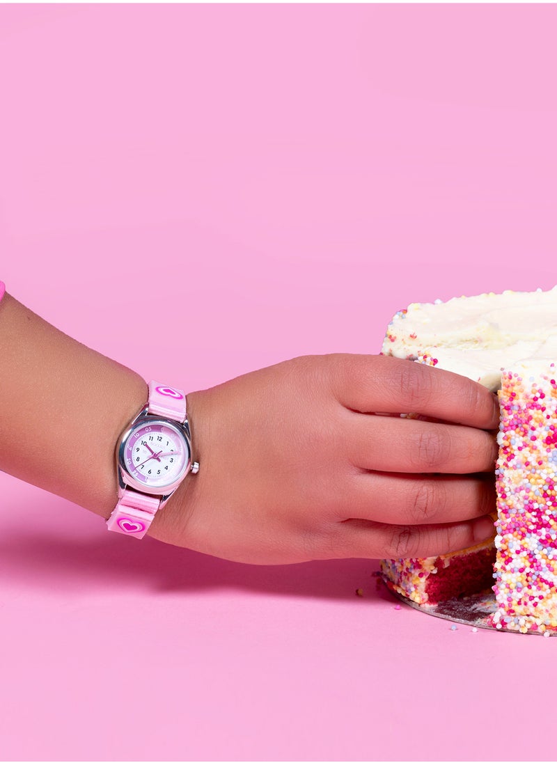 Tikkers Girls Pink Canvas Rip Strap Heart Watch, Purse, & Bracelet Set - ATK1031