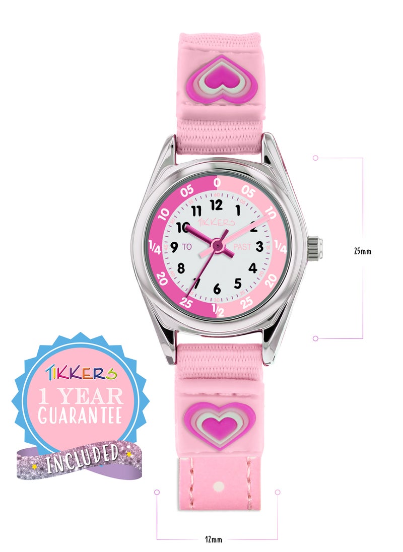 Tikkers Girls Pink Canvas Rip Strap Heart Watch, Purse, & Bracelet Set - ATK1031