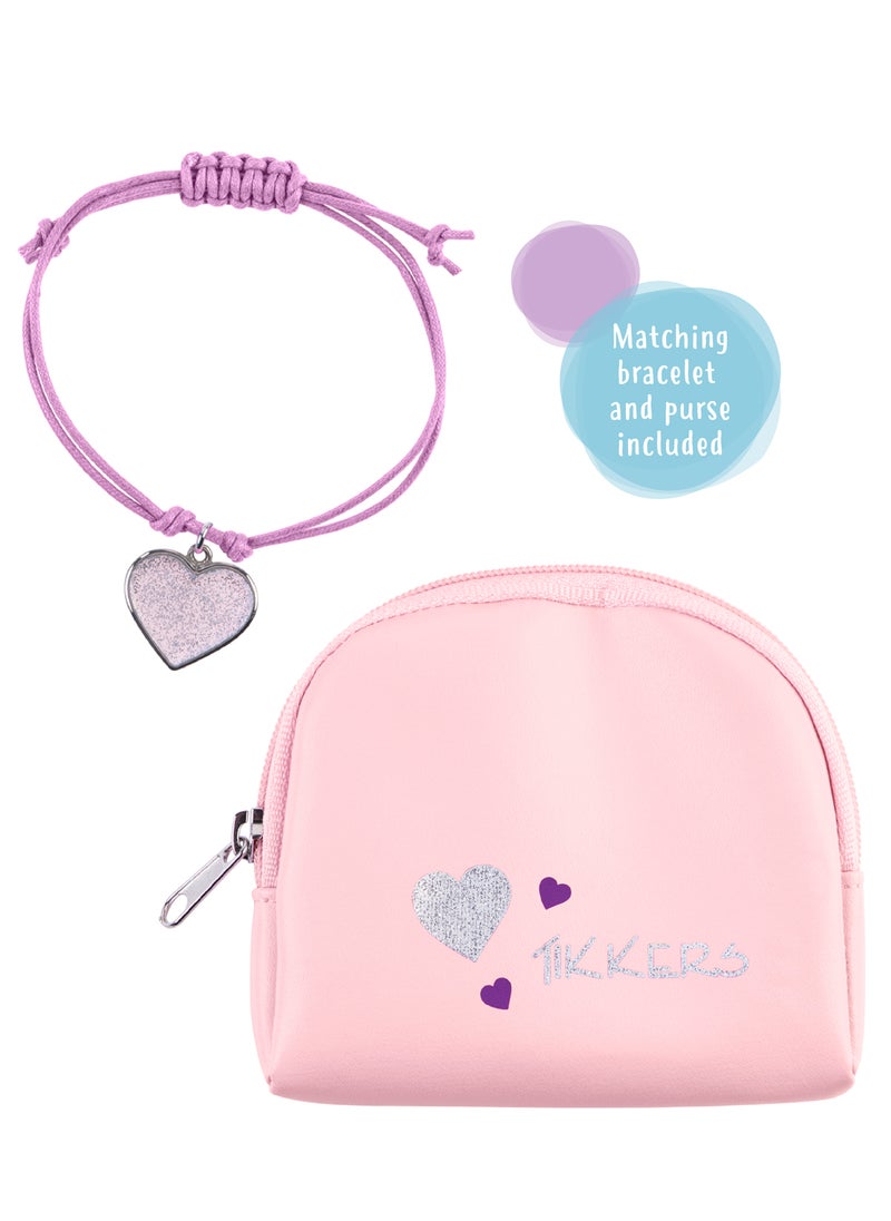 Tikkers Girls Pink Canvas Rip Strap Heart Watch, Purse, & Bracelet Set - ATK1031