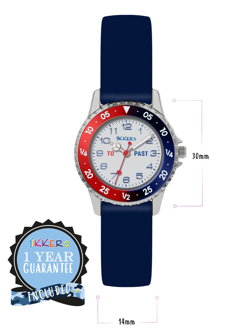 Tikkers Boys Navy Silicone Strap Time Teacher Watch - ATK1040