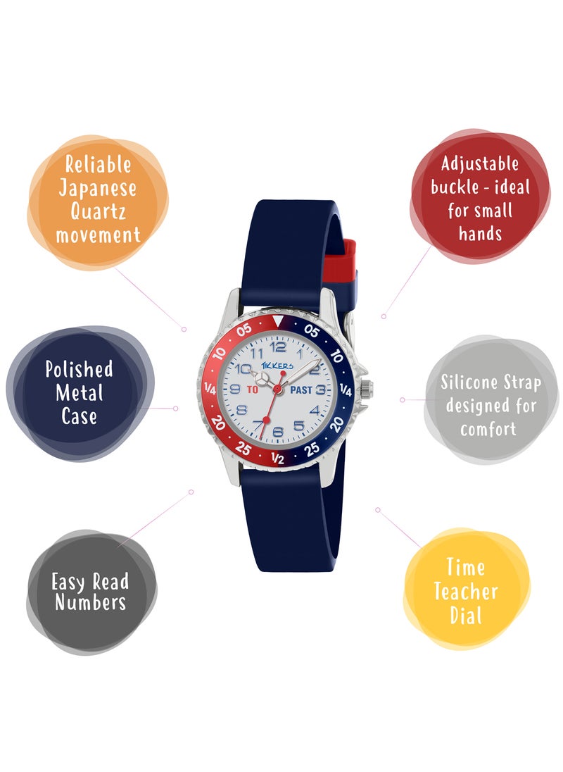 Tikkers Boys Navy Silicone Strap Time Teacher Watch - ATK1040