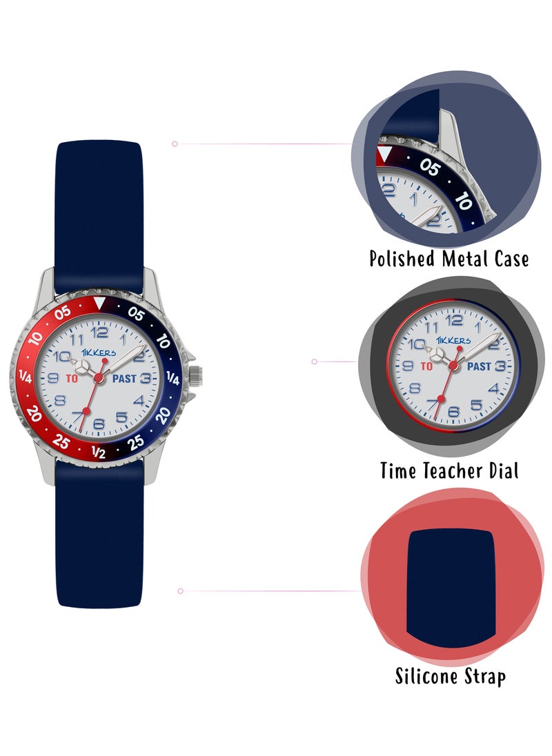 Tikkers Boys Navy Silicone Strap Time Teacher Watch - ATK1040