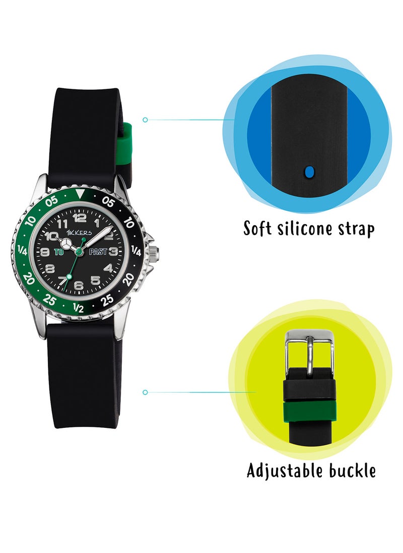 Tikkers Boys Black Silicone Strap Time Teacher Watch - TK0139