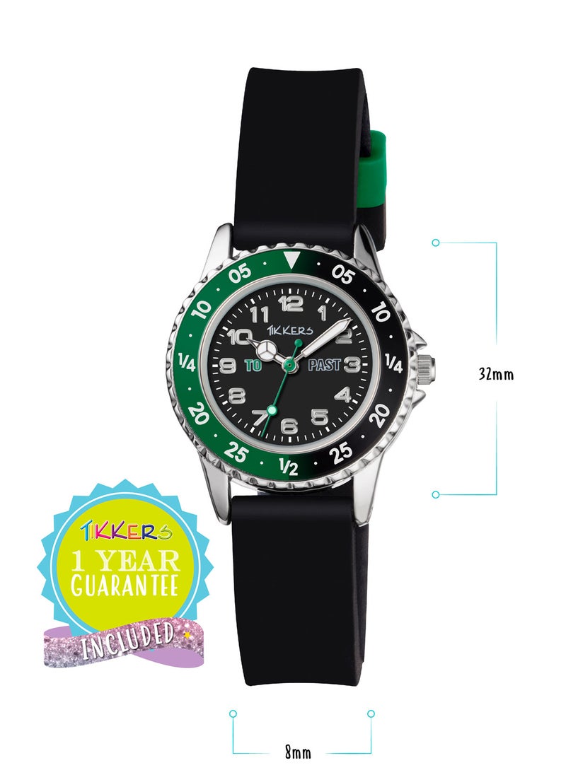 Tikkers Boys Black Silicone Strap Time Teacher Watch - TK0139