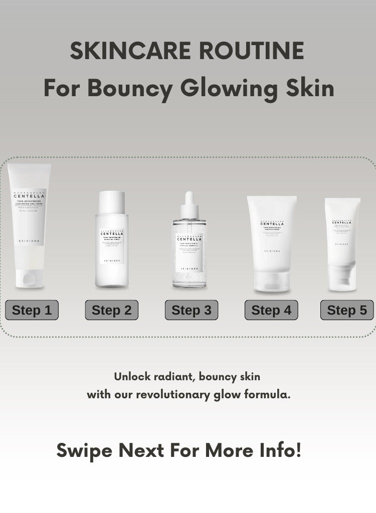 Madagascar Centella Tone Brightening Boosting Pack – Foam Cleanser 125ml, Toner 210ml, Ampoule 100ml, Capsule Cream 75ml & Sunscreen 50m Set – Complete Hydrating & Brightening Skincare Routine And Face Scrubber 560ml