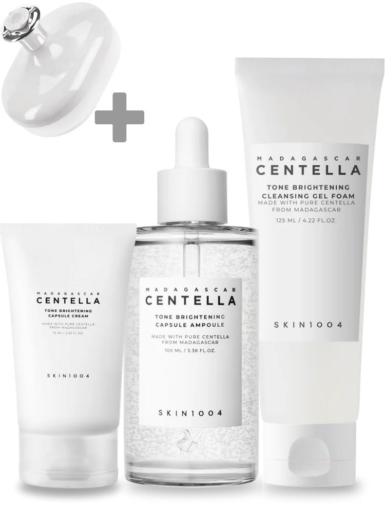 Madagascar Centella Tone Brightening Boosting Pack – Foam Cleanser 125ml, Toner 210ml & Capsule Cream 75ml Set – Hydrating & Radiance-Enhancing Skincare Trio 410ml