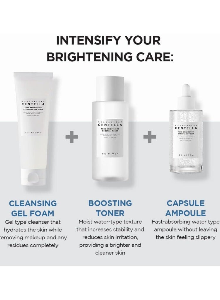Madagascar Centella Tone Brightening Boosting Pack – Foam Cleanser 125ml, Toner 210ml & Capsule Ampoule 100ml Set – Hydrating & Radiance-Enhancing Skincare Trio 435ml