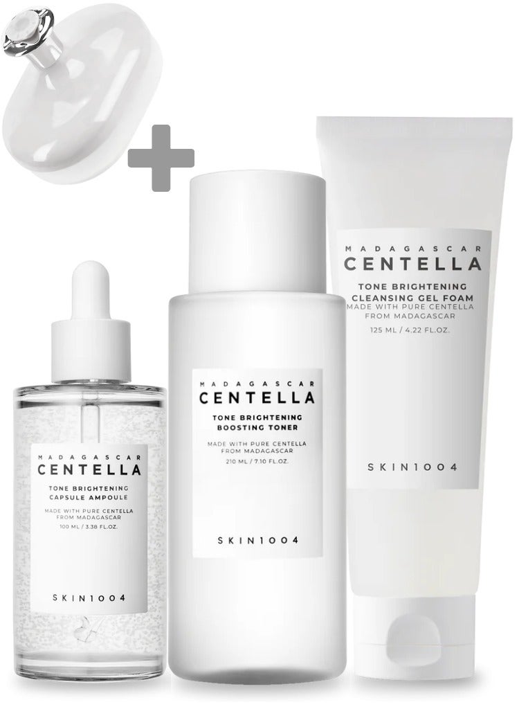 Madagascar Centella Tone Brightening Boosting Pack – Foam Cleanser 125ml, Toner 210ml & Capsule Ampoule 100ml Set – Hydrating & Radiance-Enhancing Skincare Trio 435ml