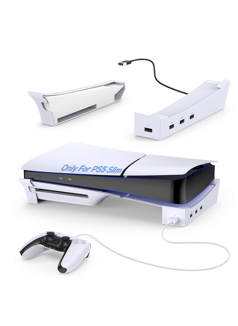 Horizontal Stand for PS5 Slim Edition Console with 4 USB Ports, Base Stand Accessories for Playstation 5 Slim Disc & Digital Edition, Holder with 4 USB 2.0 Date Ports for PS5 Controller Charging