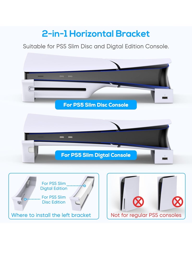 Horizontal Stand for PS5 Slim Edition Console with 4 USB Ports, Base Stand Accessories for Playstation 5 Slim Disc & Digital Edition, Holder with 4 USB 2.0 Date Ports for PS5 Controller Charging
