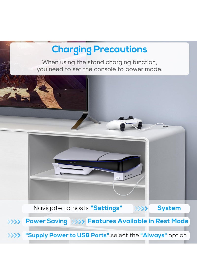 Horizontal Stand for PS5 Slim Edition Console with 4 USB Ports, Base Stand Accessories for Playstation 5 Slim Disc & Digital Edition, Holder with 4 USB 2.0 Date Ports for PS5 Controller Charging
