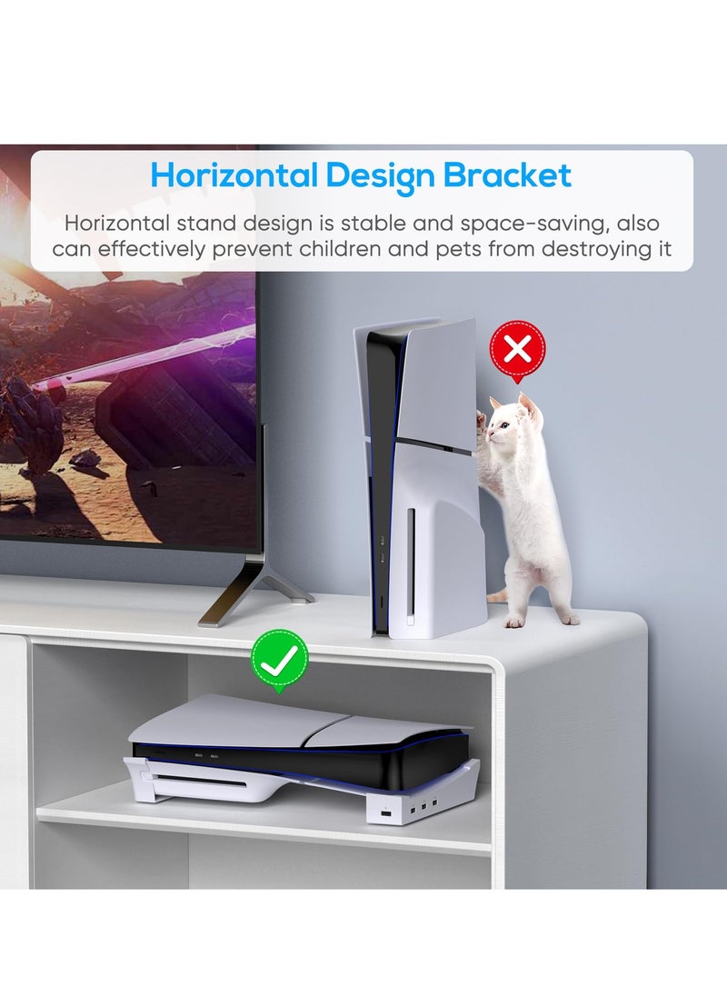 Horizontal Stand for PS5 Slim Edition Console with 4 USB Ports, Base Stand Accessories for Playstation 5 Slim Disc & Digital Edition, Holder with 4 USB 2.0 Date Ports for PS5 Controller Charging