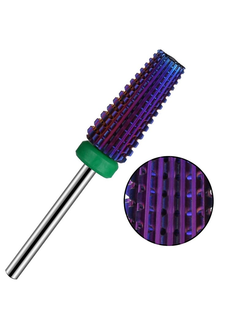Tapered Shape Straight Cut Nail drill bit Multi-function Use for both Left and Right Handed, Professional Carbide Tungsten Steel bits for Acrylic Nail Gel Fast Remove (Coarse, Purple)