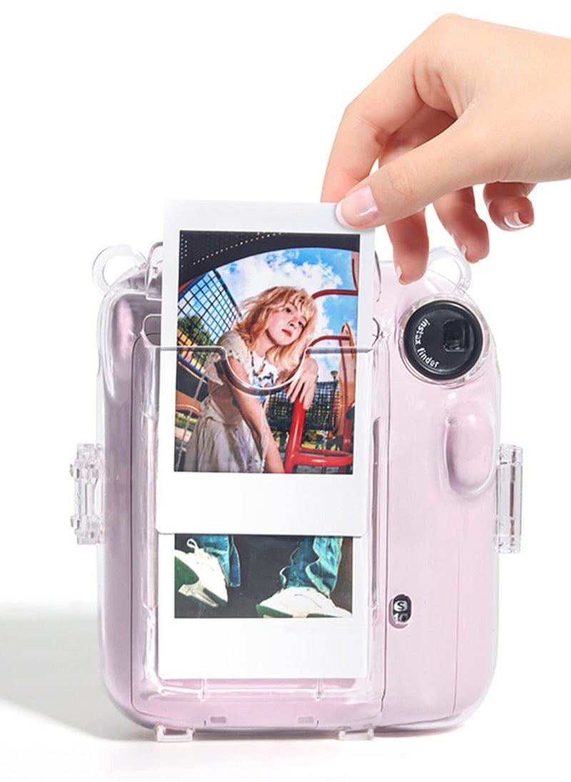 Clear Case for Fuji Instax Mini 12 /Polaroid Mini 12, Case for Fujifilm Instax Mini 12 Instant Camera with Back Photos Pocket, Shoulder Strap and Beautiful Sticker