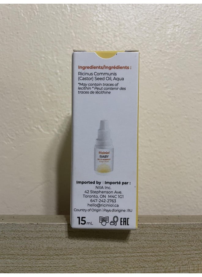 Riciniol Baby - Multipurpose Castor Oil for Baby and Mom | Bio-advanced Castor Oil Ointment, Pure & Natural Skin Protection, Hypoallergenic, Infant Massage Oil (15ml - Pack of 1)
