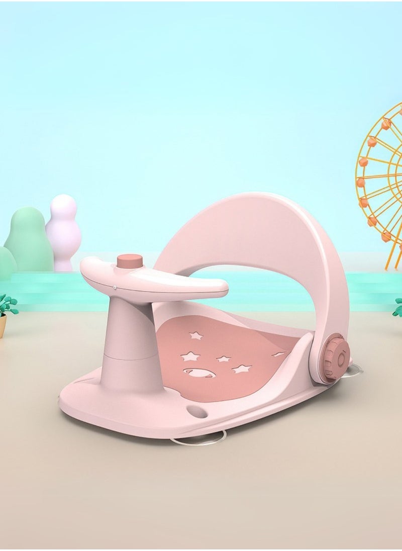 Baby Bath Seat with Safety Guardrail – 3 Fun Toys, 4 Suction Cups, Compact & Portable Bath Chair – Ideal for Bathtub or Bathroom