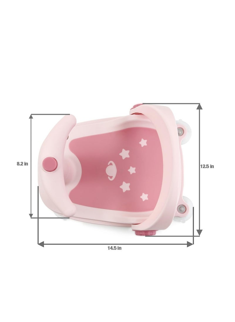 Baby Bath Seat with Safety Guardrail – 3 Fun Toys, 4 Suction Cups, Compact & Portable Bath Chair – Ideal for Bathtub or Bathroom