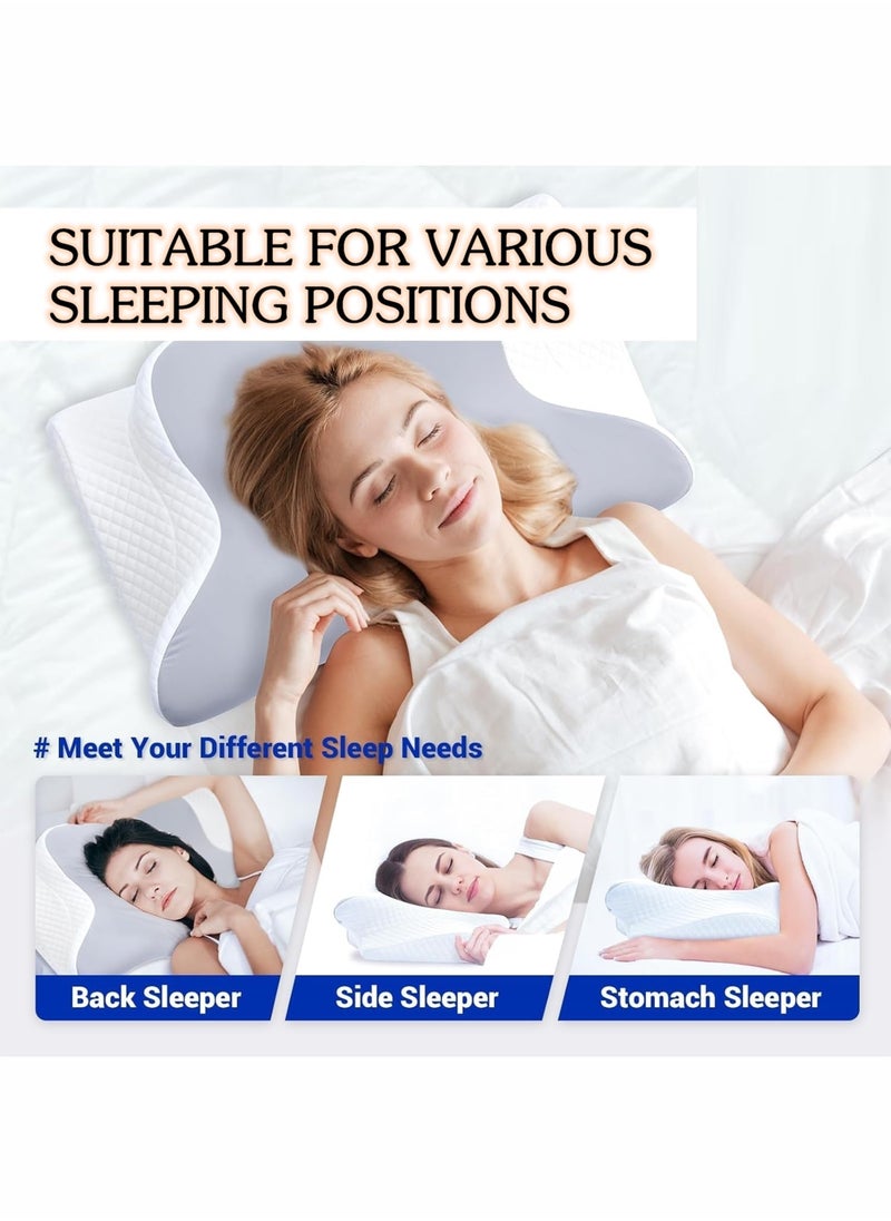 Cervical Pillow Memory Foam Contour Neck Pillows with Breathable Pillowcase Orthopedic Physiotherapy Pillow for Neck and Shoulder Support Relaxing Pillows for Side Back and Stomach Ergonomic Multi Position Sleepers Pillows for Bed Sleeping