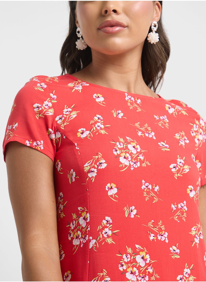 Printed Crew Neck Dress