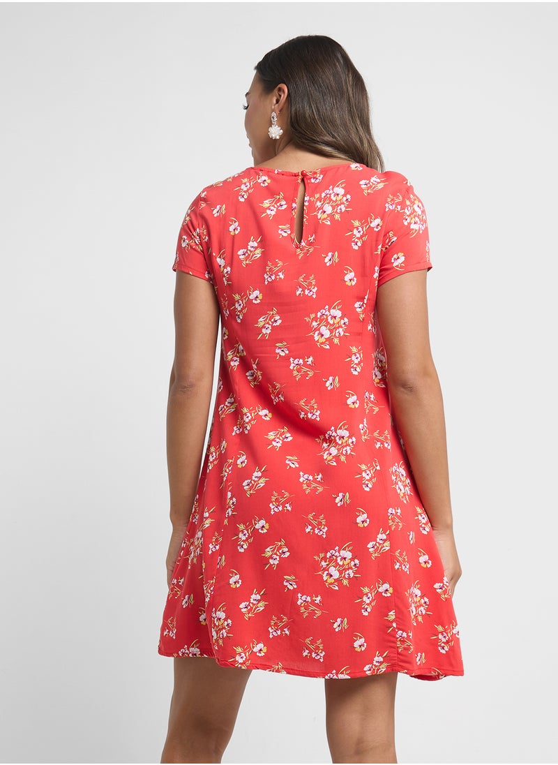Printed Crew Neck Dress