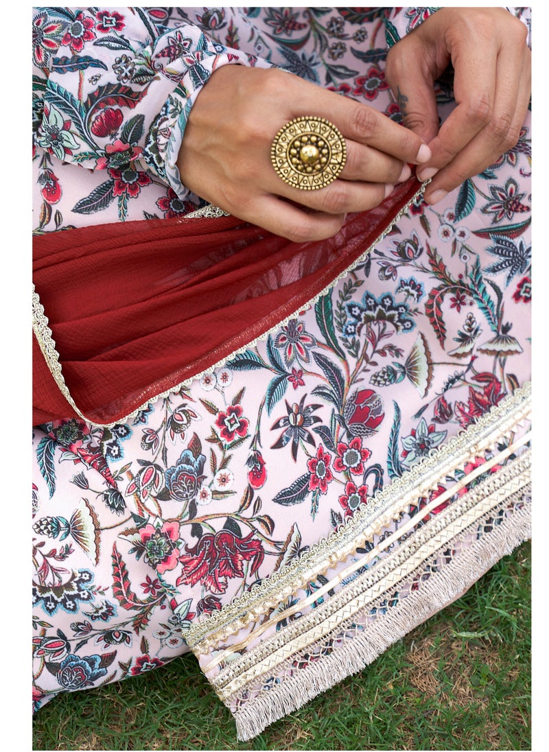 Beige Georgette Digital Printed Straight Kurta 3Pc Set