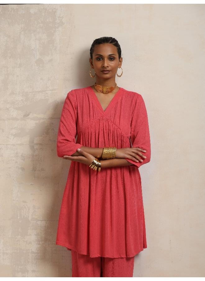 Peach Crinkle Flared Kurta Co-ord Set