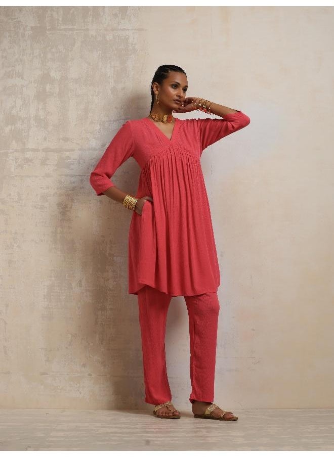Peach Crinkle Flared Kurta Co-ord Set