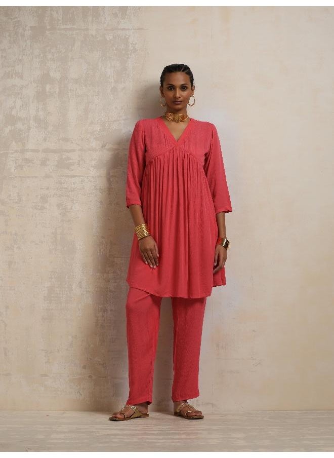 Peach Crinkle Flared Kurta Co-ord Set