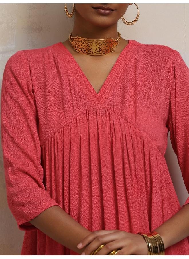 Peach Crinkle Flared Kurta Co-ord Set