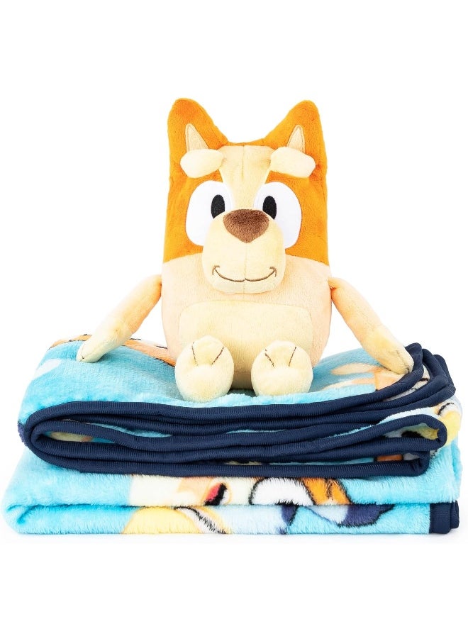 Jay Franco Bingo Plush Mini Pillow Buddy & 40 x 50 Inch Travel Throw Set - Kids Super Soft 2 Piece Bluey Blanket Set