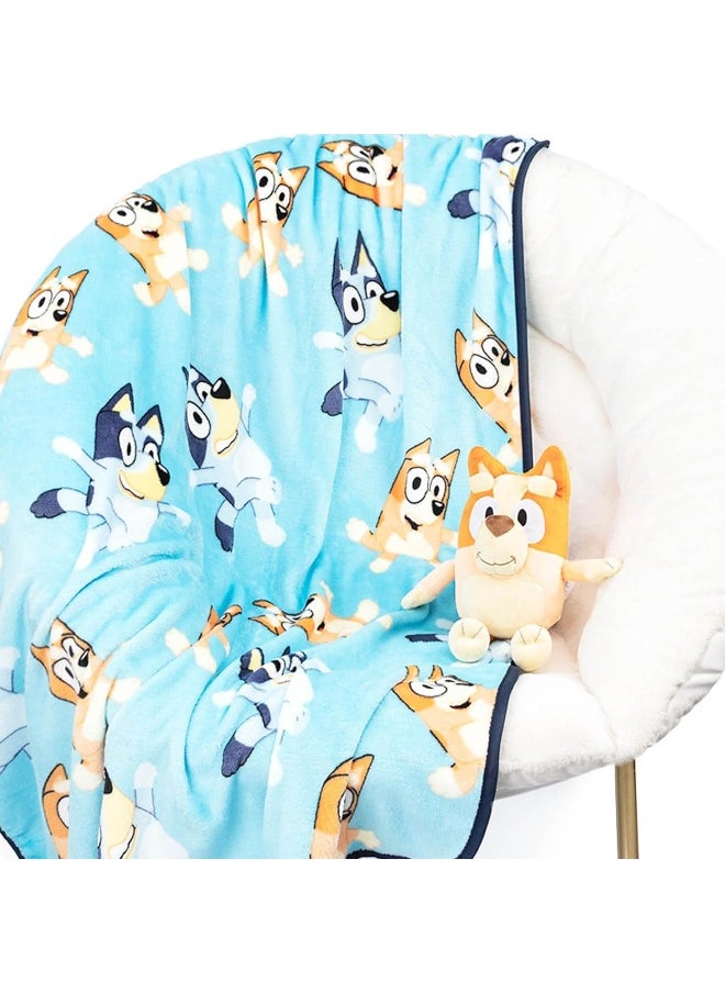 Jay Franco Bingo Plush Mini Pillow Buddy & 40 x 50 Inch Travel Throw Set - Kids Super Soft 2 Piece Bluey Blanket Set